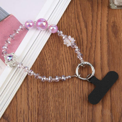 Four-Leaf Clover Beaded Phone Charm Wrist Strap with Tether Pad for Women Girls