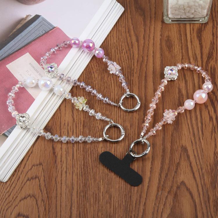 Four-Leaf Clover Beaded Phone Charm Wrist Strap with Tether Pad for Women Girls