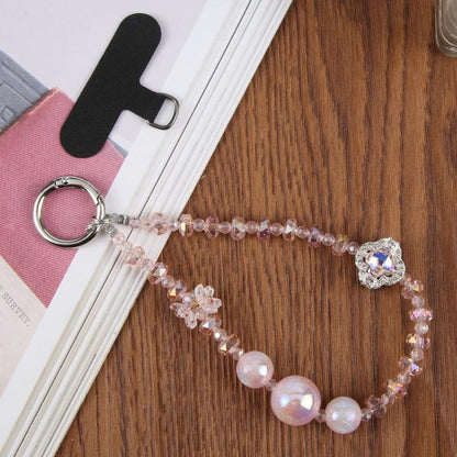 Four-Leaf Clover Beaded Phone Charm Wrist Strap with Tether Pad for Women Girls