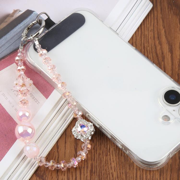 Four-Leaf Clover Beaded Phone Charm Wrist Strap with Tether Pad for Women Girls