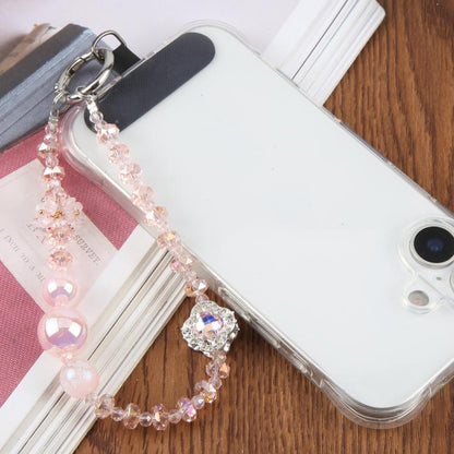 Four-Leaf Clover Beaded Phone Charm Wrist Strap with Tether Pad for Women Girls
