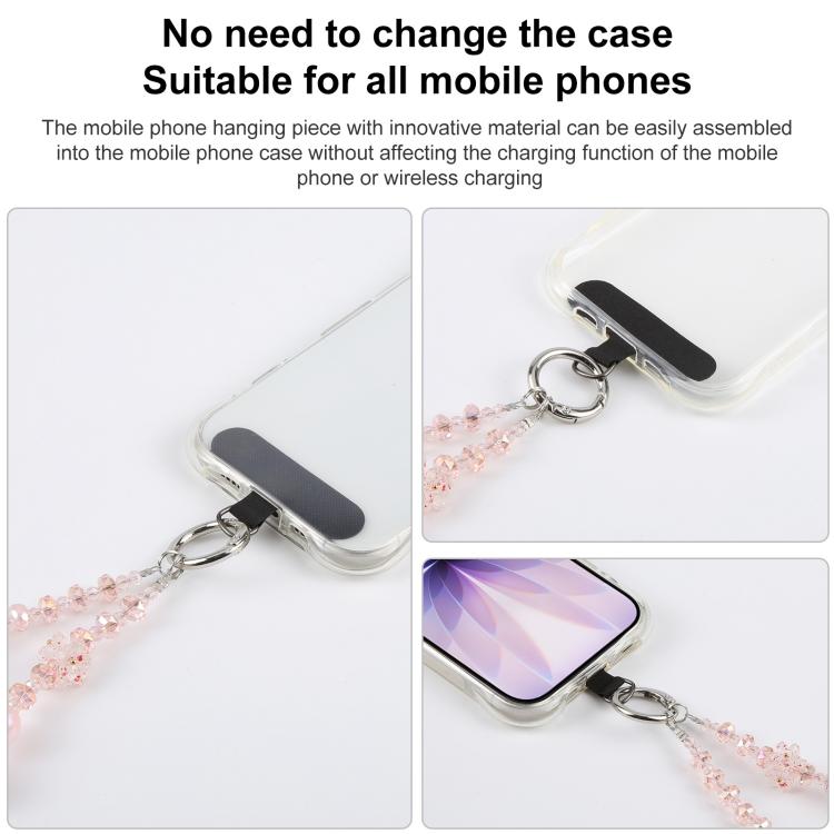 Four-Leaf Clover Beaded Phone Charm Wrist Strap with Tether Pad for Women Girls