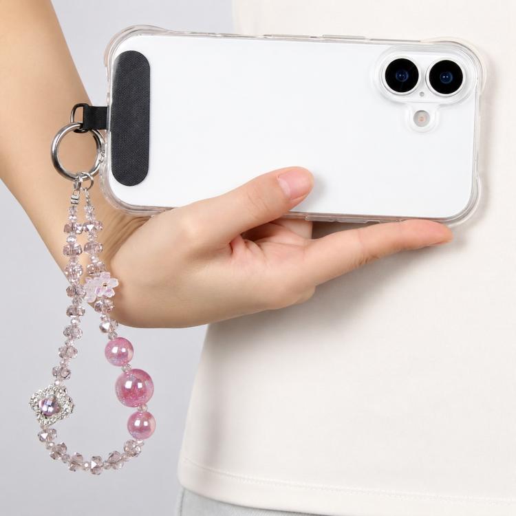 Four-Leaf Clover Beaded Phone Charm Wrist Strap with Tether Pad for Women Girls