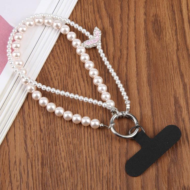 Fishtail Double Layer Beaded Phone Charm Wrist Strap with Tether Pad for Women Girls