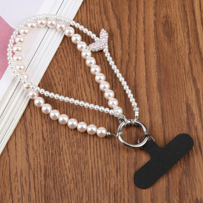 Fishtail Double Layer Beaded Phone Charm Wrist Strap with Tether Pad for Women Girls