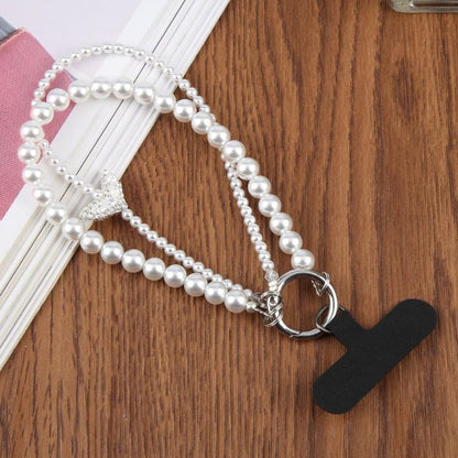 Fishtail Double Layer Beaded Phone Charm Wrist Strap with Tether Pad for Women Girls