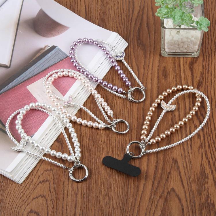 Fishtail Double Layer Beaded Phone Charm Wrist Strap with Tether Pad for Women Girls