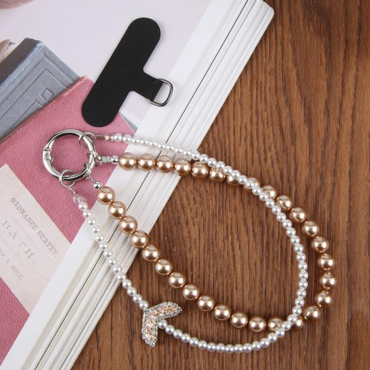 Fishtail Double Layer Beaded Phone Charm Wrist Strap with Tether Pad for Women Girls
