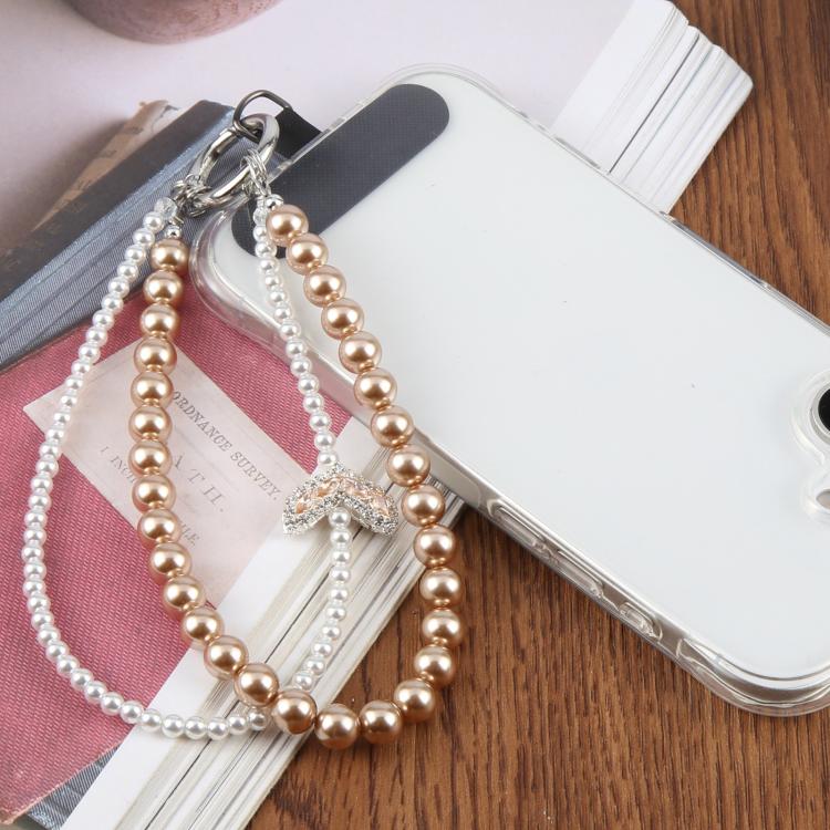 Fishtail Double Layer Beaded Phone Charm Wrist Strap with Tether Pad for Women Girls