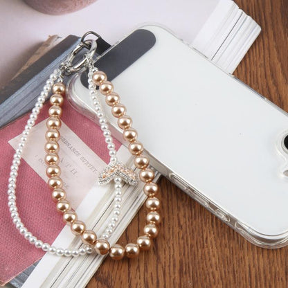 Fishtail Double Layer Beaded Phone Charm Wrist Strap with Tether Pad for Women Girls
