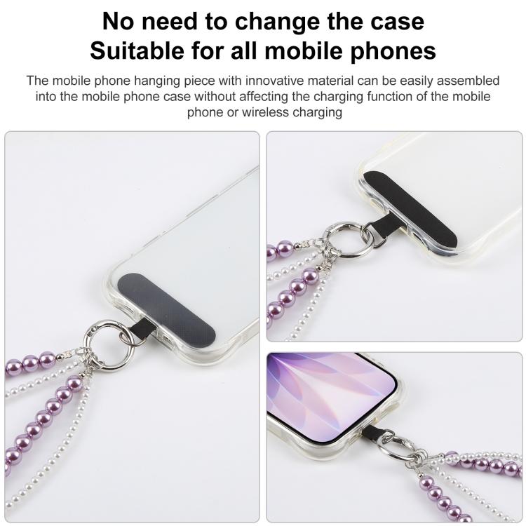 Fishtail Double Layer Beaded Phone Charm Wrist Strap with Tether Pad for Women Girls