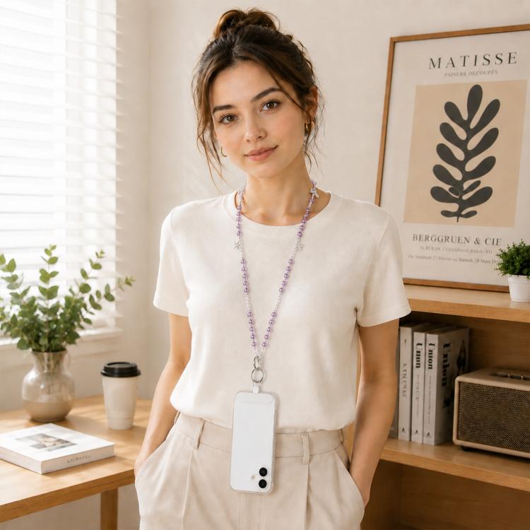 Fishtail Bead Chain Crossbody Phone Charm with Tether Pad for Women Girls