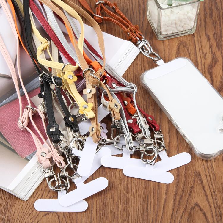 Floral Decor Adjustable Leather Strap Phone Lanyard with Tether Pad for Unisex