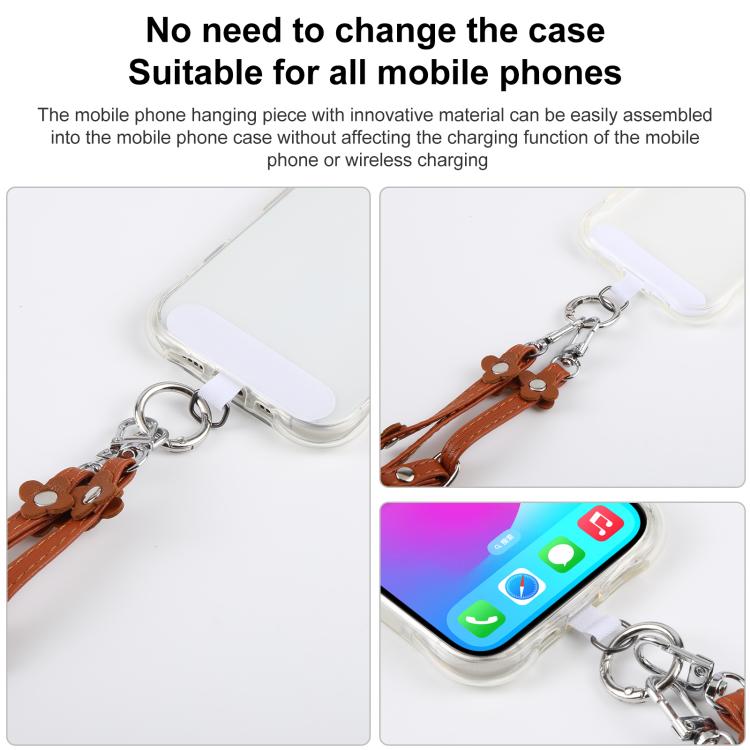 Floral Decor Adjustable Leather Strap Phone Lanyard with Tether Pad for Unisex