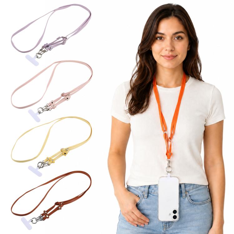 Floral Decor Adjustable Leather Strap Phone Lanyard with Tether Pad for Unisex