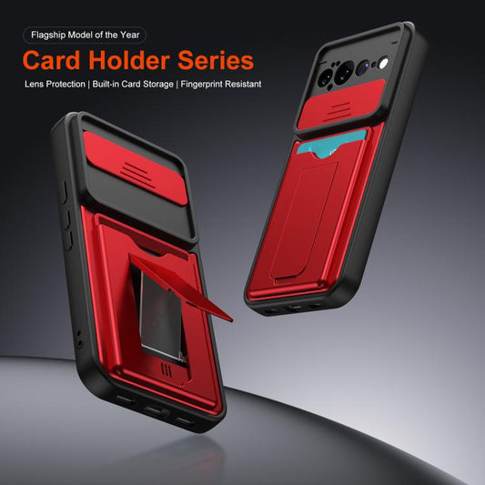 Card Holder Series Sliding Lens Cover PC Hybrid TPU Phone Case, For Google Pixel 11 Pro XL, For Google Pixel 11 / Pixel 11 Pro, For Google Pixel 10 Pro XL, For Google Pixel 10 / Pixel 10 Pro