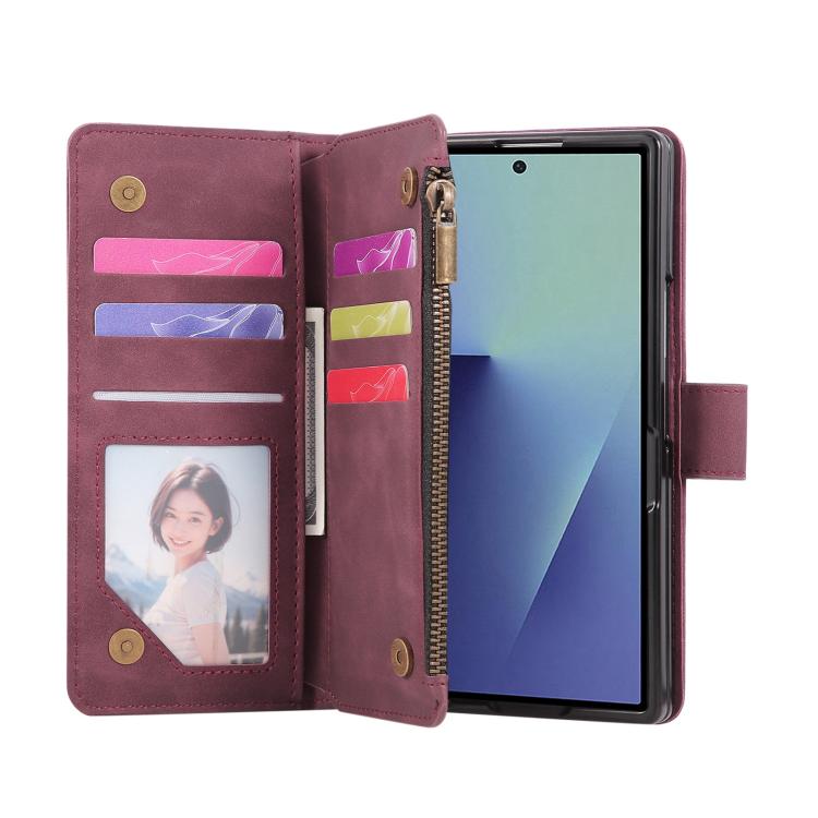 Multifunctional Frosted Zipper Wallet Leather Phone Case, For Galaxy Z Fold8 Ultra 5G