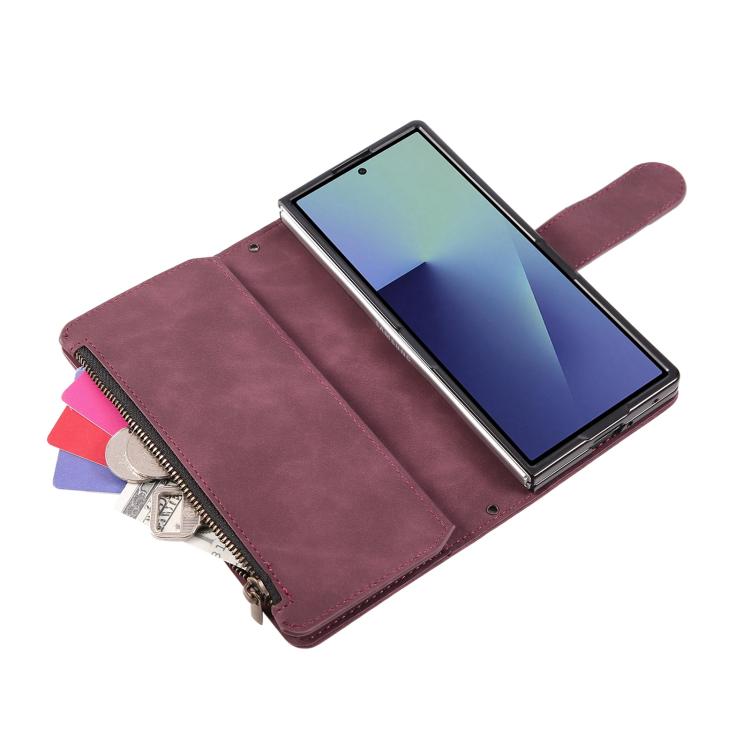 Multifunctional Frosted Zipper Wallet Leather Phone Case, For Galaxy Z Fold8 Ultra 5G