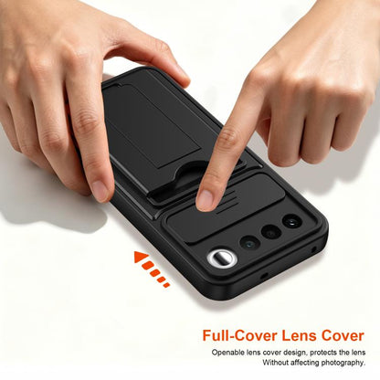 Card Holder Series Sliding Lens Cover PC Hybrid TPU Phone Case, For Realme 16 5G, For Realme 16 Pro+ 5G, For Realme 16 Pro 5G