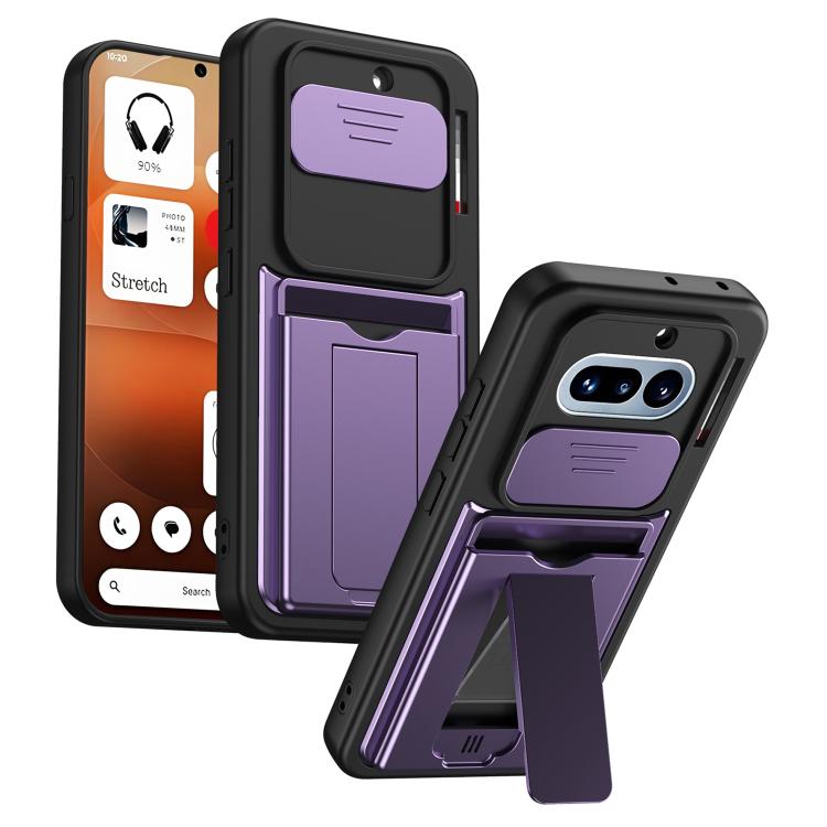 Card Holder Series Sliding Lens Cover PC Hybrid TPU Phone Case, For Nothing Phone 4a Pro, For Nothing Phone 4a, For Nothing Phone 3a Lite