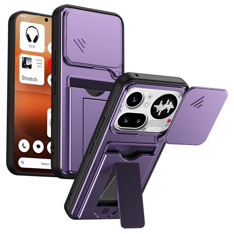 Card Holder Series Sliding Lens Cover PC Hybrid TPU Phone Case, For Nothing Phone 4a Pro, For Nothing Phone 4a, For Nothing Phone 3a Lite