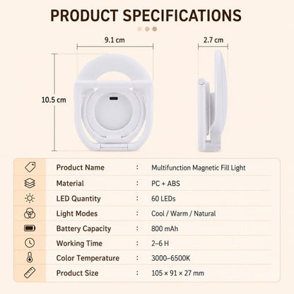 Multifunctional Portable Foldable Magnetic Fill Light Phone Holder
