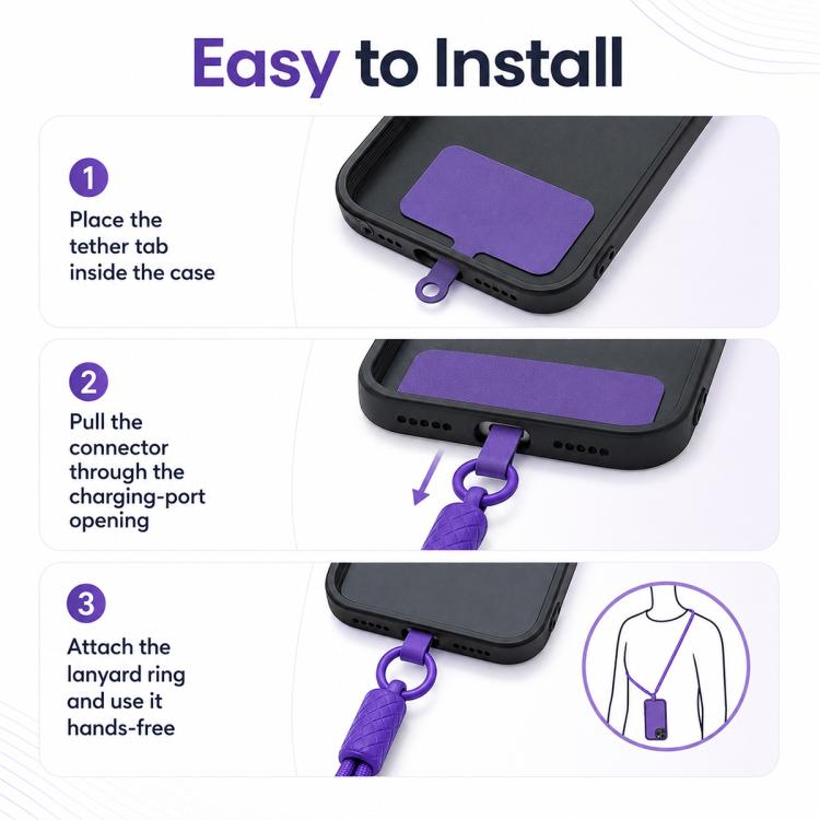 360-degree Rotatable Adjustable Nylon Neck Strap Crossbody Phone Lanyard with Tether Pad for Unisex
