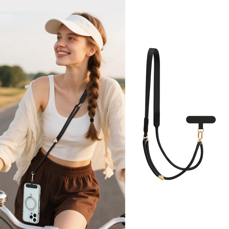 Adjustable Hybrid Neck Strap Crossbody Phone Lanyard with Tether Pad for Unisex, Gold Hardware, Painted Metal Hardware
