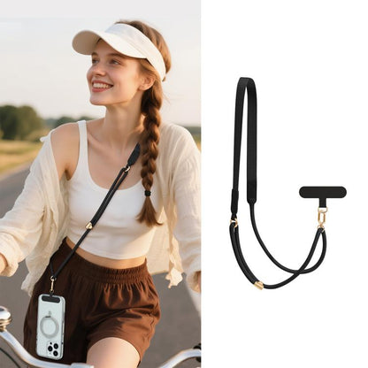 Adjustable Hybrid Neck Strap Crossbody Phone Lanyard with Tether Pad for Unisex, Gold Hardware, Painted Metal Hardware
