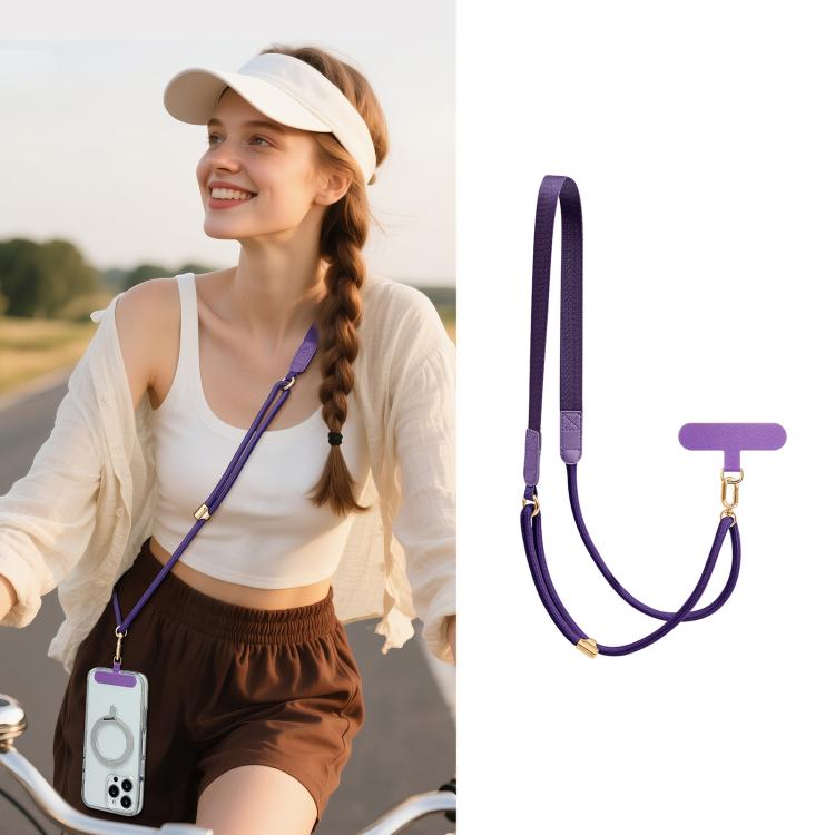 Adjustable Hybrid Neck Strap Crossbody Phone Lanyard with Tether Pad for Unisex, Gold Hardware, Painted Metal Hardware