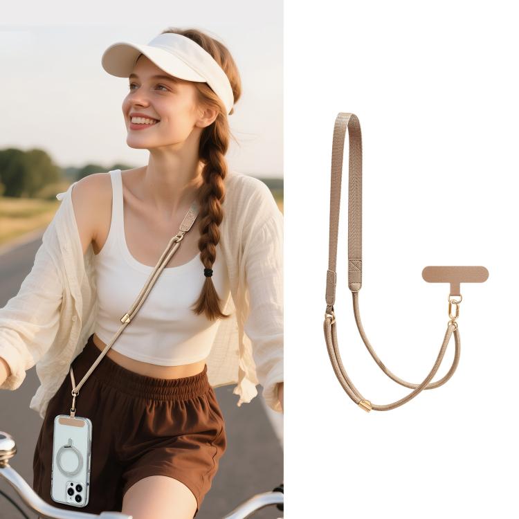 Adjustable Hybrid Neck Strap Crossbody Phone Lanyard with Tether Pad for Unisex, Gold Hardware, Painted Metal Hardware