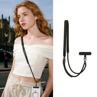 Adjustable Hybrid Neck Strap Crossbody Phone Lanyard with Tether Pad for Unisex, Gold Hardware, Painted Metal Hardware