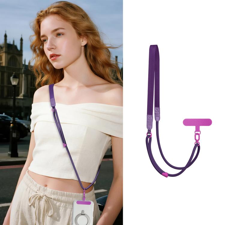 Adjustable Hybrid Neck Strap Crossbody Phone Lanyard with Tether Pad for Unisex, Gold Hardware, Painted Metal Hardware