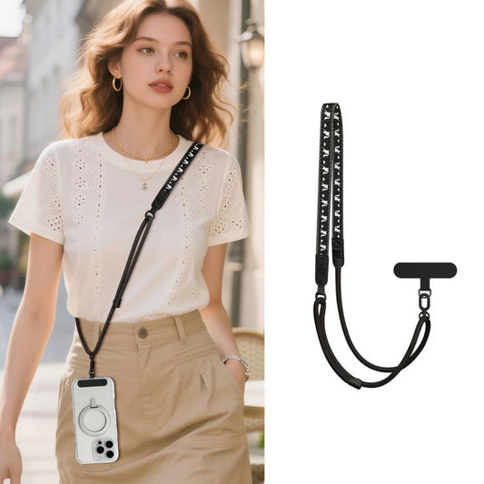 Adjustable Cartoon Print Hybrid Neck Strap Crossbody Phone Lanyard with Tether Pad for Unisex
