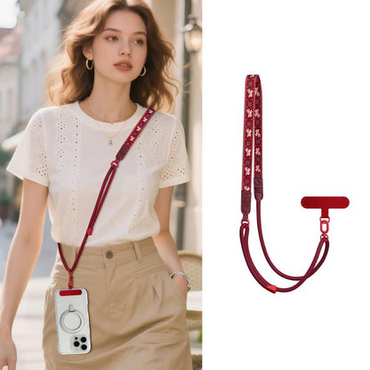Adjustable Cartoon Print Hybrid Neck Strap Crossbody Phone Lanyard with Tether Pad for Unisex