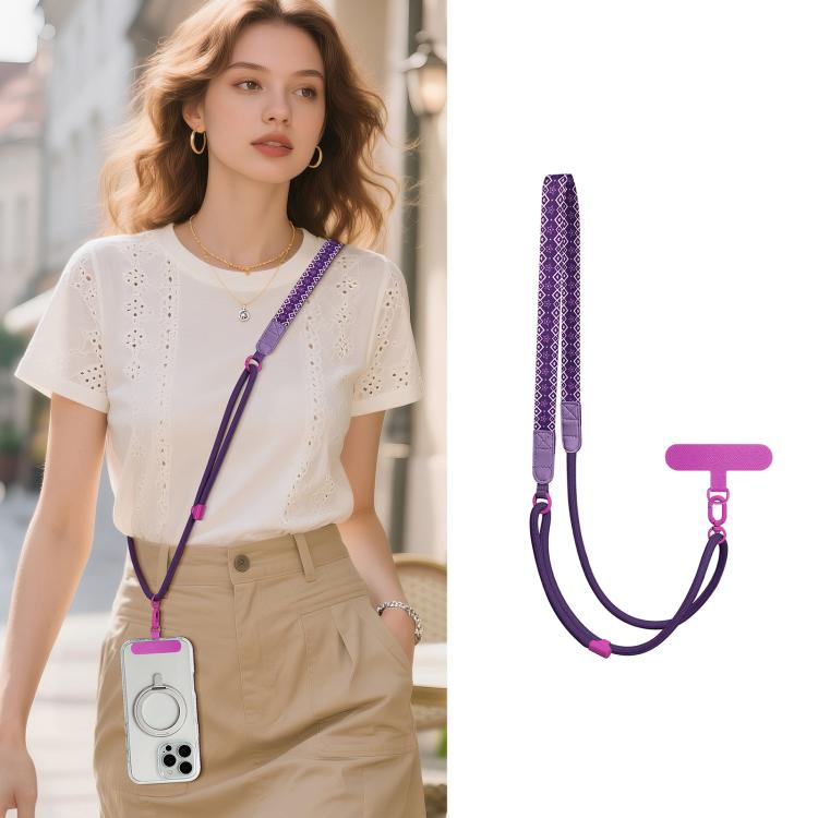 Adjustable Cartoon Print Hybrid Neck Strap Crossbody Phone Lanyard with Tether Pad for Unisex