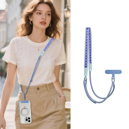 Adjustable Cartoon Print Hybrid Neck Strap Crossbody Phone Lanyard with Tether Pad for Unisex