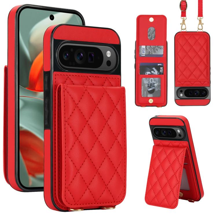 Crossbody Rhombic RFID Blocking Card Holder Phone Case, For Google Pixel 10a, For Google Pixel 10 / 10 Pro / 9 / 9 Pro, For Google Pixel 9a, For Google Pixel 8a, For Google Pixel 8 Pro, For Google Pixel 8