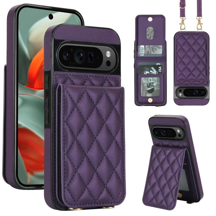 Crossbody Rhombic RFID Blocking Card Holder Phone Case, For Google Pixel 10a, For Google Pixel 10 / 10 Pro / 9 / 9 Pro, For Google Pixel 9a, For Google Pixel 8a, For Google Pixel 8 Pro, For Google Pixel 8