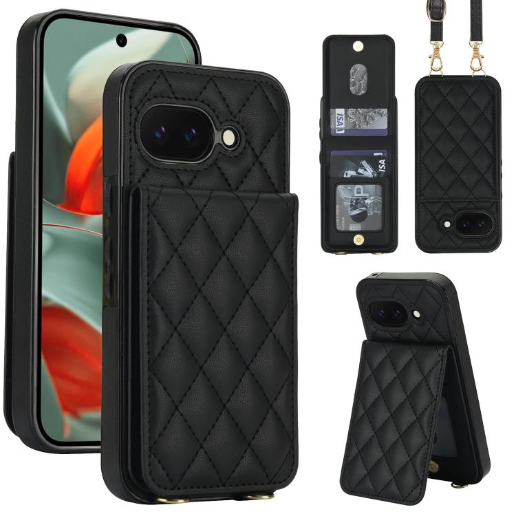 Crossbody Rhombic RFID Blocking Card Holder Phone Case, For Google Pixel 10a, For Google Pixel 10 / 10 Pro / 9 / 9 Pro, For Google Pixel 9a, For Google Pixel 8a, For Google Pixel 8 Pro, For Google Pixel 8