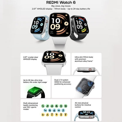 Xiaomi Redmi Watch 6, 2.07 inch AMOLED Screen 5ATM Waterproof, Support Heart Rate / Blood Oxygen Monitor, Redmi Watch 6 (Silver), Redmi Watch 6 (Blue), Redmi Watch 6 (Black)