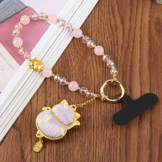 Lucky Cat Beaded Phone Charm Strap