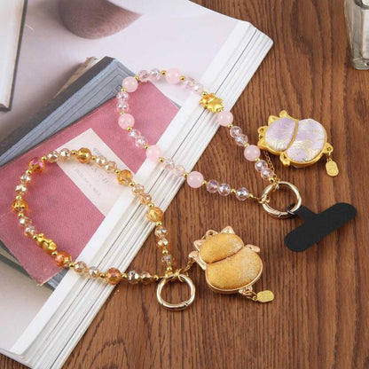 Lucky Cat Beaded Phone Charm Strap