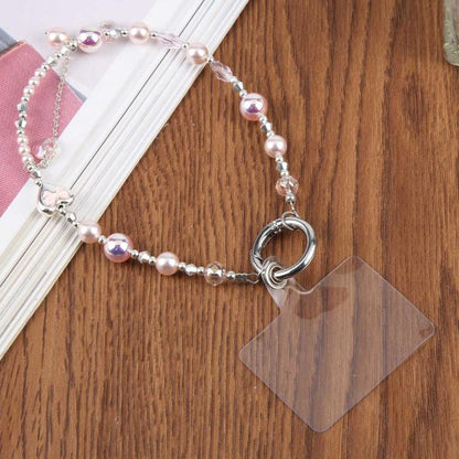 Pearl Heart Bow Phone Charm Strap