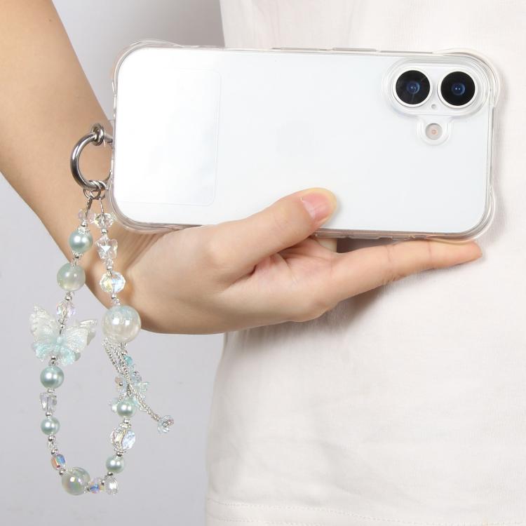 Dual-Color Butterfly Beaded Phone Charm Strap