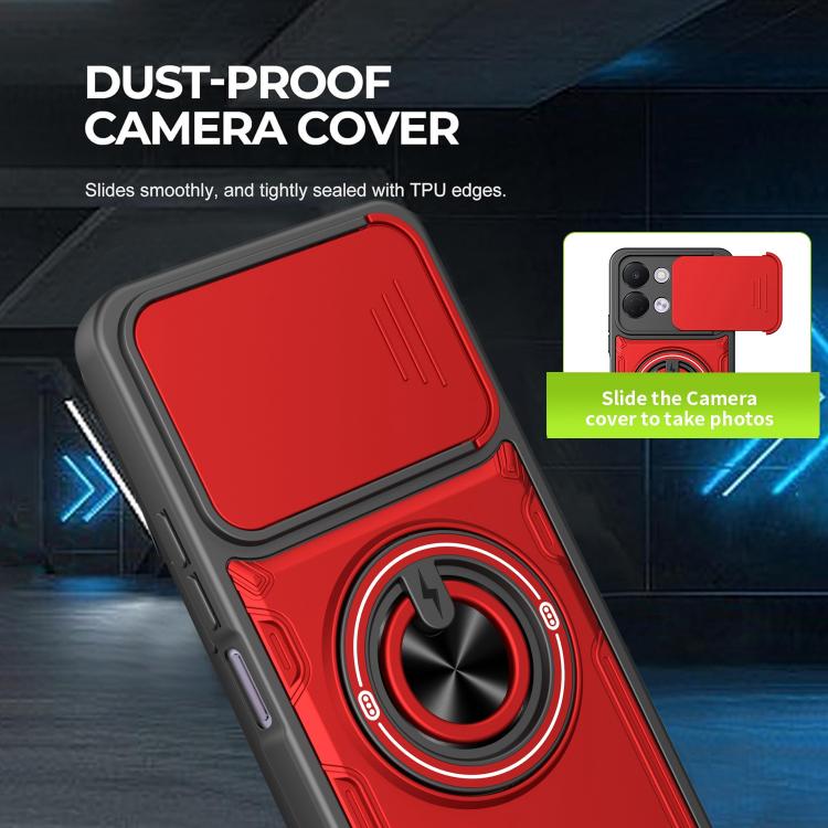 Multifunctional Sliding Camshield Ring Holder Phone Case, For Tecno Spark Go 3 / Pop 20 4G, For Tecno Spark 40C, For Tecno Spark Go 2 / Pop 10, For Tecno Spark 40 Pro+ 4G, For Tecno Spark 40 4G, For Tecno Spark Go 2025 / Pop 9 4G