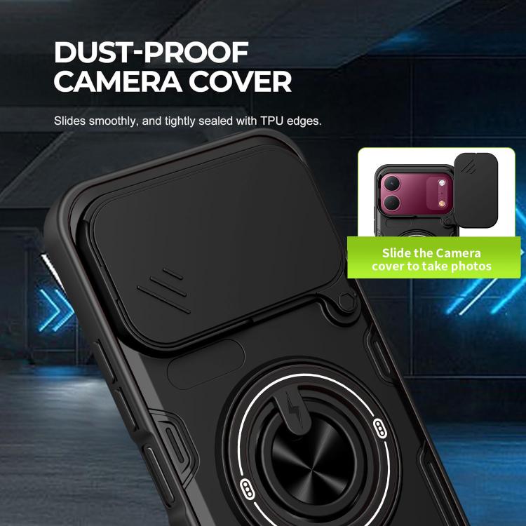 Multifunctional Sliding Camshield Ring Holder Phone Case, For Tecno Spark 50c 4G, For Tecno Spark 50 Pro 4G, For Tecno Spark Go 3 / Pop 20 4G, For Tecno Spark 40C, For Tecno Spark Go 2 / Pop 10, For Tecno Spark 40 Pro+ 4G, For Tecno Spark 40 4G        ...