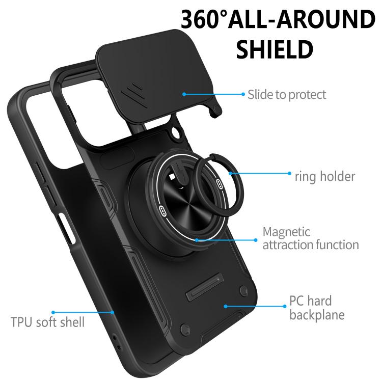 Multifunctional Sliding Camshield Ring Holder Phone Case, For Tecno Spark 50c 4G, For Tecno Spark 50 Pro 4G, For Tecno Spark Go 3 / Pop 20 4G, For Tecno Spark 40C, For Tecno Spark Go 2 / Pop 10, For Tecno Spark 40 Pro+ 4G, For Tecno Spark 40 4G        ...