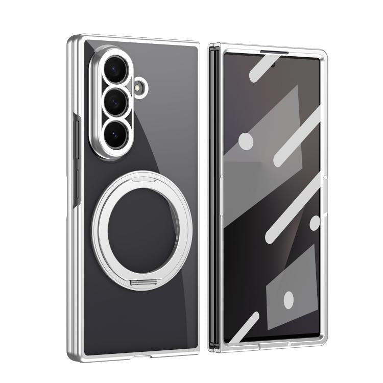 Clear Plated Magnetic Ring Holder Integrated Film Phone Case, For Galaxy Z Fold8 Ultra 5G, For Galaxy Z Fold7 5G, For Galaxy Z Fold6, For Galaxy Z Fold5, For Galaxy Z Fold4