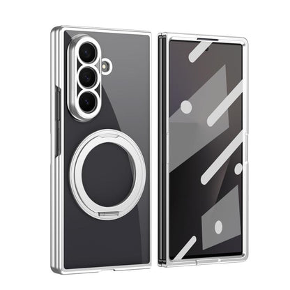 Clear Plated Magnetic Ring Holder Integrated Film Phone Case, For Galaxy Z Fold8 Ultra 5G, For Galaxy Z Fold7 5G, For Galaxy Z Fold6, For Galaxy Z Fold5, For Galaxy Z Fold4
